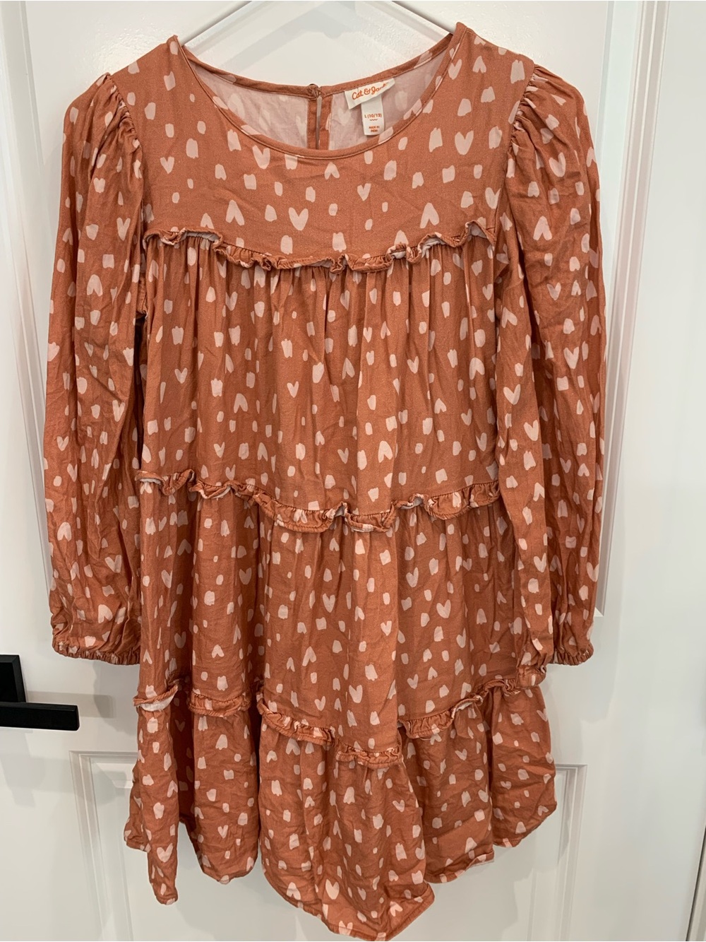 Cat & Jack Girls' Rusty Orange Heart Tiered Long-Sleeve Dress